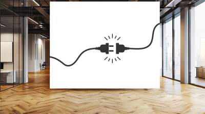 Electric socket with plug icon. Two electric cord symbol. Sign no connect vector flat. Wall mural