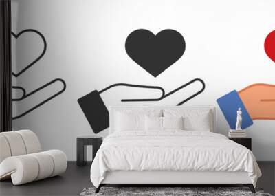 Heart on open hand icon. I give you my love symbol. Sign valentyne vector. Wall mural