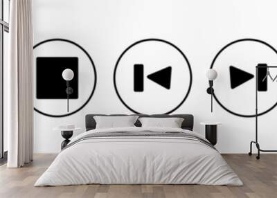 Media player control icon. Play, pause, stop, rewind button set illustration symbol. Sign intarface multimedia vector.  Wall mural