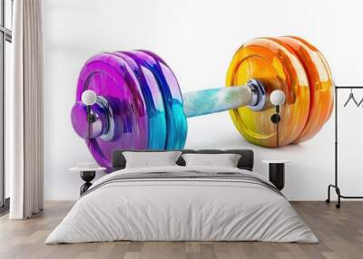 Dumbbell with vibrant color on white background Wall mural