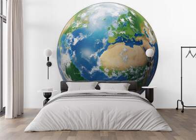 Earth globe 3d icon cartoon style floating on transparency background PNG Wall mural