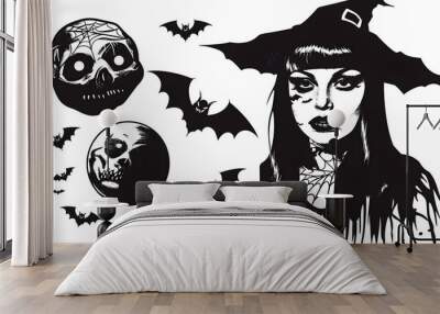 elvira halloween clipart white backround sticker sheet Wall mural