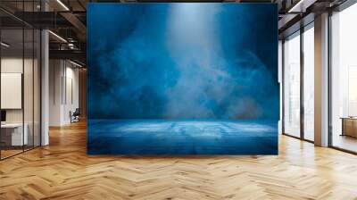 Empty dark blue abstract cement wall and studio room with smoke float up the interior texture for display products wall background Wall mural