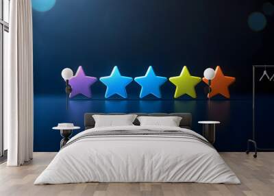 Five star rating review slider bar button background of best ranking service quality satisfaction or 5 score customer feedback rate symbol and success evaluation user experience on excellent stars. Wall mural