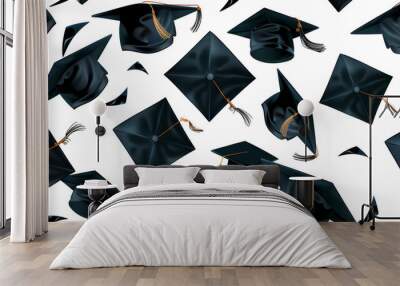 Flying graduation caps, seamless pattern. Graduation background. Vector illustration Wall mural