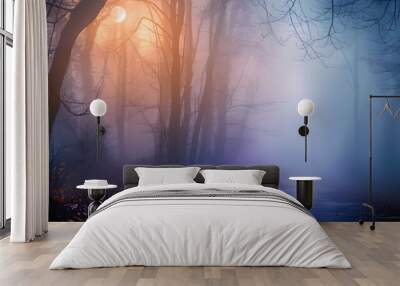 Fog In Spooky Forest Wall mural