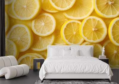 Fresh lemon slices pattern backgrond, close up Wall mural