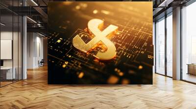 Gold yen currency 3d symbol cash on banking transfer investment exchange finance business wealth background of international japan money sign or global financial transaction economy market earning. Wall mural