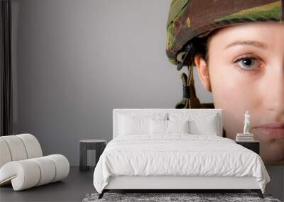 Half Face Army Girl Portrait Wall mural