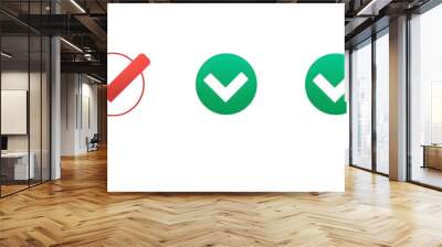 Green check mark, red cross mark icon set. Isolated tick symbols, checklist signs, approval badge. Flat and modern checkmark design, vector illustration. Wall mural