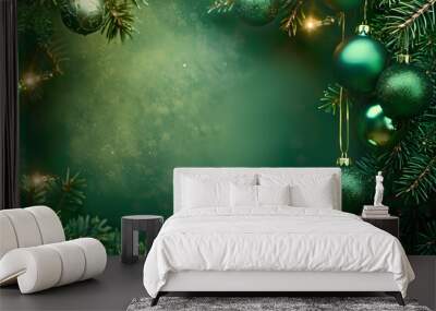 green christmas background banner with metal texture design and soft center lighting Wall mural