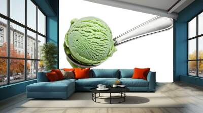 green ice cream scoop isolated on clear white background Wall mural