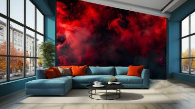 grunge dark horror black background with bright red mist smoke halloween goth design Wall mural