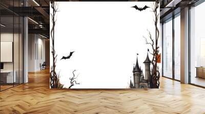 Halloween Themed Rectangular Frame: Spooky Clipart Isolated on Transparent Background PNG Wall mural