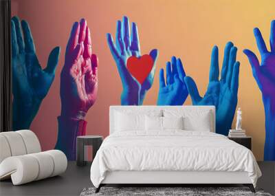 Hands up. Concept of charity and donation. Give and share your love to people. Colorful vector illustration Wall mural