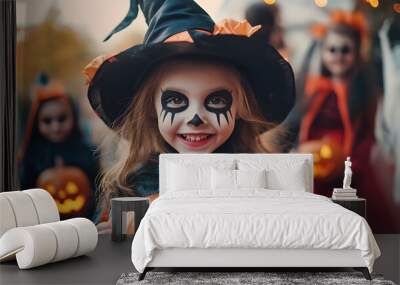 Happy halloween. children in costumes and makeup holiday happy halloween Wall mural