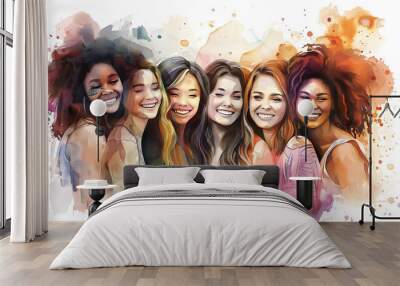 Happy women group for International Women’s day , watercolor style illustration Wall mural