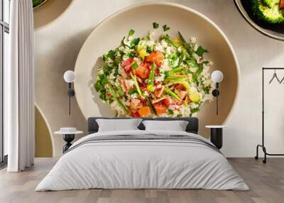 healthy eating dishes top view Wall mural