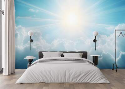 Holy spirit long banner Blue sky with the rays of the sun coming out of a white cloud Wall mural