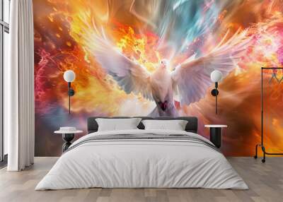 Holy Spirit revealed. A dove burst out of an explosion of light and color. Wall mural