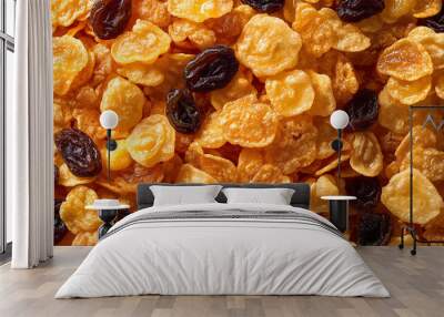 homemade honey cornflakes and raisins texture background Wall mural