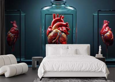 Human heart in a glass bottle, conceptual image of health care. Wall mural