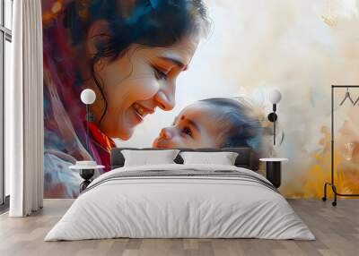 Indian mother and New born baby Wall mural