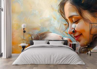 Indian mother and New born baby Wall mural