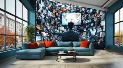 Information overload in the modern world among the Internet and social media hyper realistic Wall mural