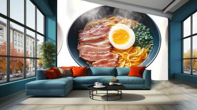 Intentional and traditional ramen noodles with ingredients noodle, pork chashu, and eggs for cooking. Wall mural