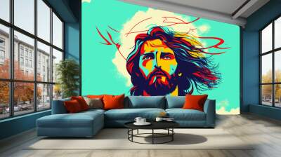 Jesus windswept Wall mural