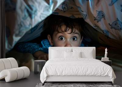 kid is afraid of monster under bed Wall mural