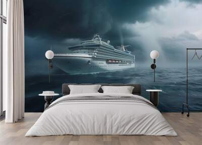 Large ship, liner in bad weather. Sea storm, thunderstorms and rain. Sea is stormy. Wall mural