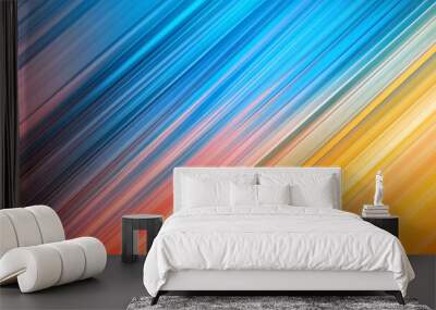 Lines abstract background. Diagonal of colored rays. Striped space of light. Wall mural