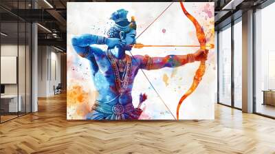 lord rama with a bow and arrow for ram navami celebration. Wall mural