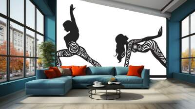 man and woman doing yoga line art Wall mural