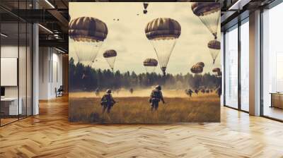 Military Parachutist in the field. Patriotism Concept. Military Concept. Wall mural