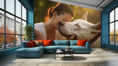 Portrait of a beautiful young woman with het dog. Pet concept. Love concept. woman with his dog.  Wall mural