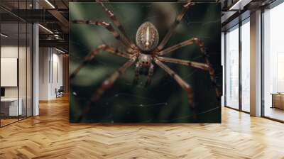 Spider on a spider web. Macro photography of a spider in nature. Insect Macro shot. Wildlife Concept. Wall mural