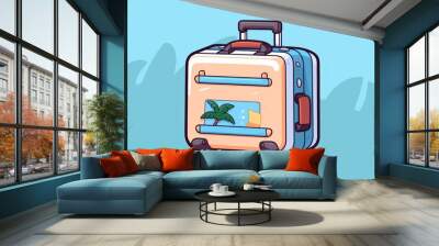 Suitcase with a picture of the palm tree.  illustration . Travel concept. Travelling. Wall mural