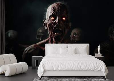 Zombie. Bloody Evil Zombie. Horror Movie Concept. Zombie Halloween concept with copy space. 3d illustration. Horror. Scary Zombie. monster. Wall mural