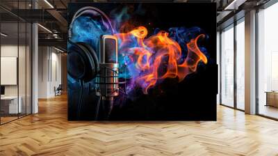 microphone with headphones Wall mural