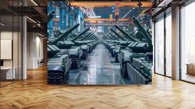 Military tanks in production line at an armament factory. Wall mural