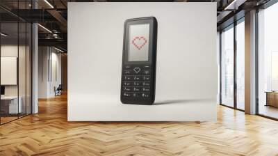 Mobile phone sending love heart. Portable communication device. Valentines day text message Wall mural