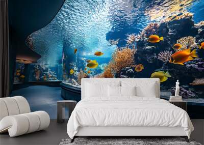 Modern aquarium museum zoo interior design, tropical fish tank, architecture Wall mural