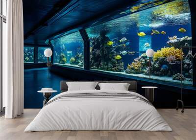 Modern aquarium museum zoo interior design, tropical fish tank, architecture Wall mural