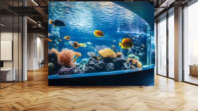 Modern aquarium museum zoo interior design, tropical fish tank, architecture Wall mural