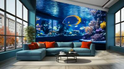 Modern aquarium museum zoo interior design, tropical fish tank, architecture Wall mural