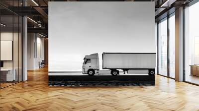 Modern truck with trailer on black background Wall mural