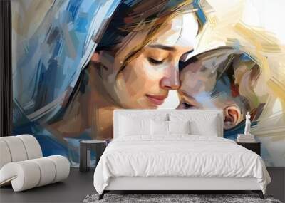 Mom hugs a girl Wall mural